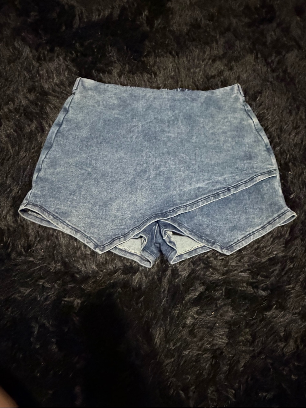 High-Waist Asymmetrical Denim Skort - Blue